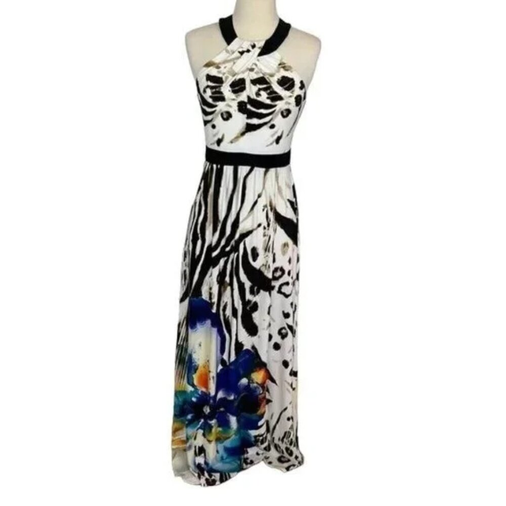 NWT!!  BISOU BISOU Floral Animal Print Halter Maxi Dress Sz 16